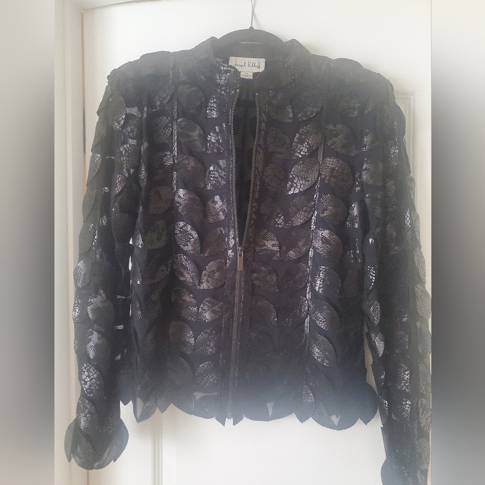 Joseph Ribkoff Suede Leaf Detail Women's Jacket Size L